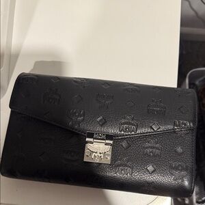 MCM Black Embossed Leather Wristlet